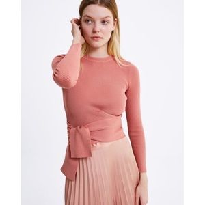 NWT ZARA crewneck sweater with tie waist L